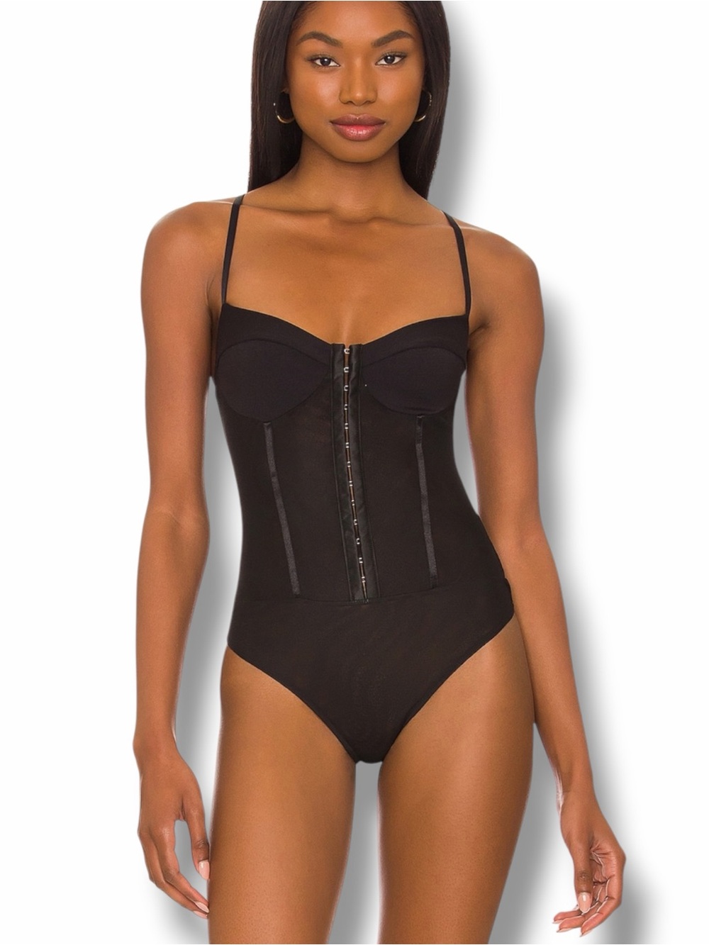 Free People Night Rhythm Corset Bodysuit in Black Small